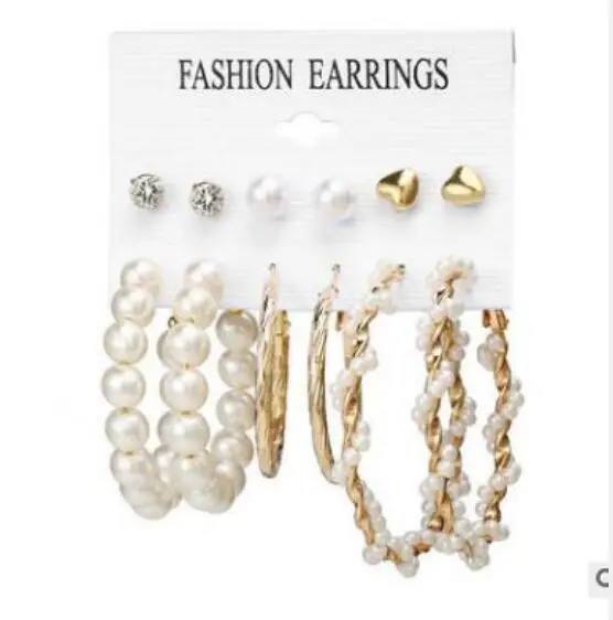 

PUSHI jewelry aretes new women jewelry sets Creative French retro earrings set 6 pair pearl earrings studs for women