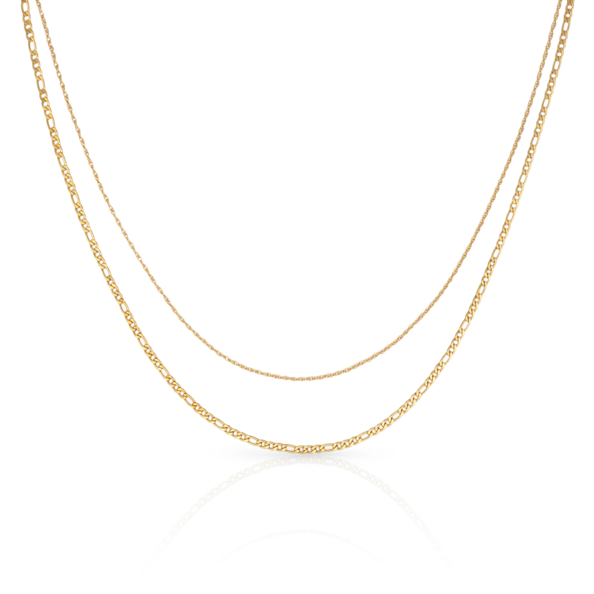 

Chris April fashion jewelry water-proof PVD gold plated 316L Stainless Steel figaro & wave stacking chain Necklace