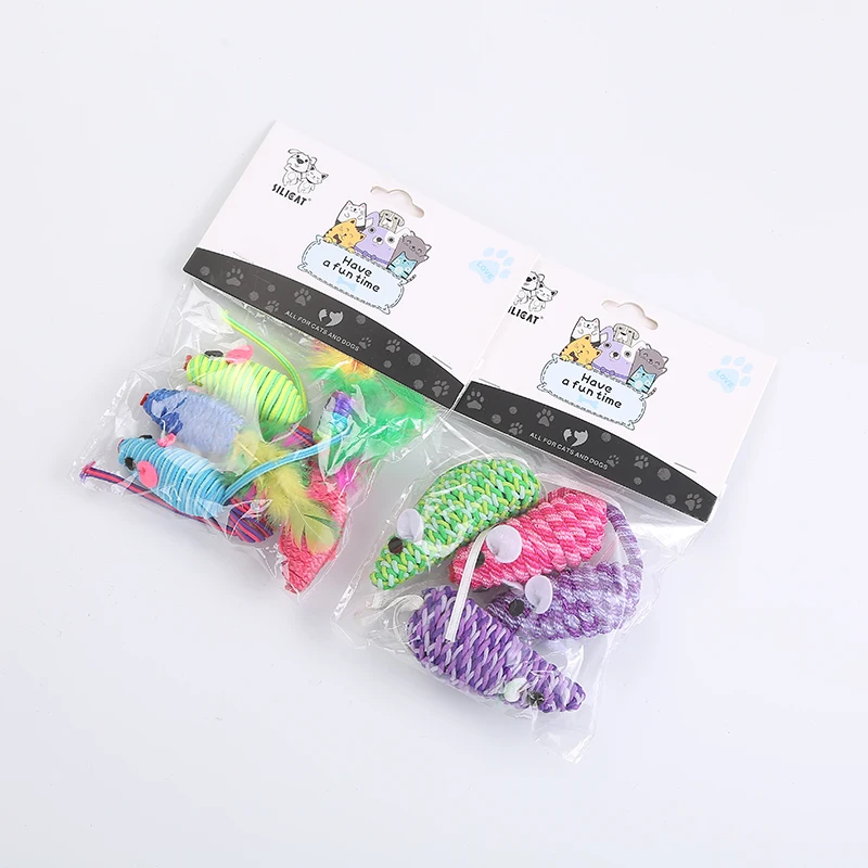 

wholesale manufacturer training fun playing pet product cat rope mouse toy pack, Assorted