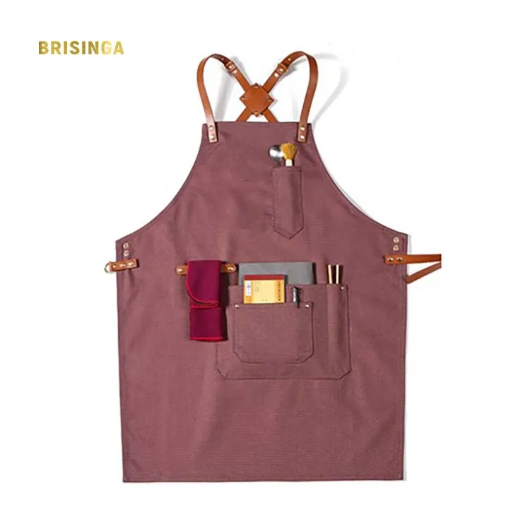 

high quality custom apron custom print shop apron with leather belt matching aprons, Rose red/green