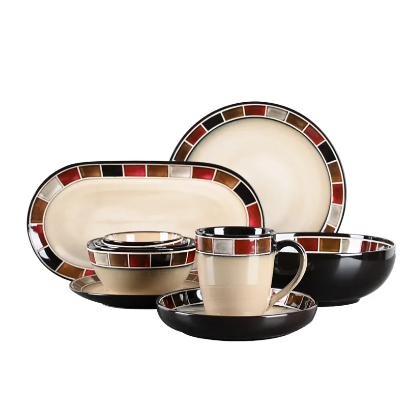 

QIAN HU Kiln Glazed Western Tableware Single Creative Dinner Plate Set Luxury Porcelain Salad Bowl Steak Disc Fish Plate Mug