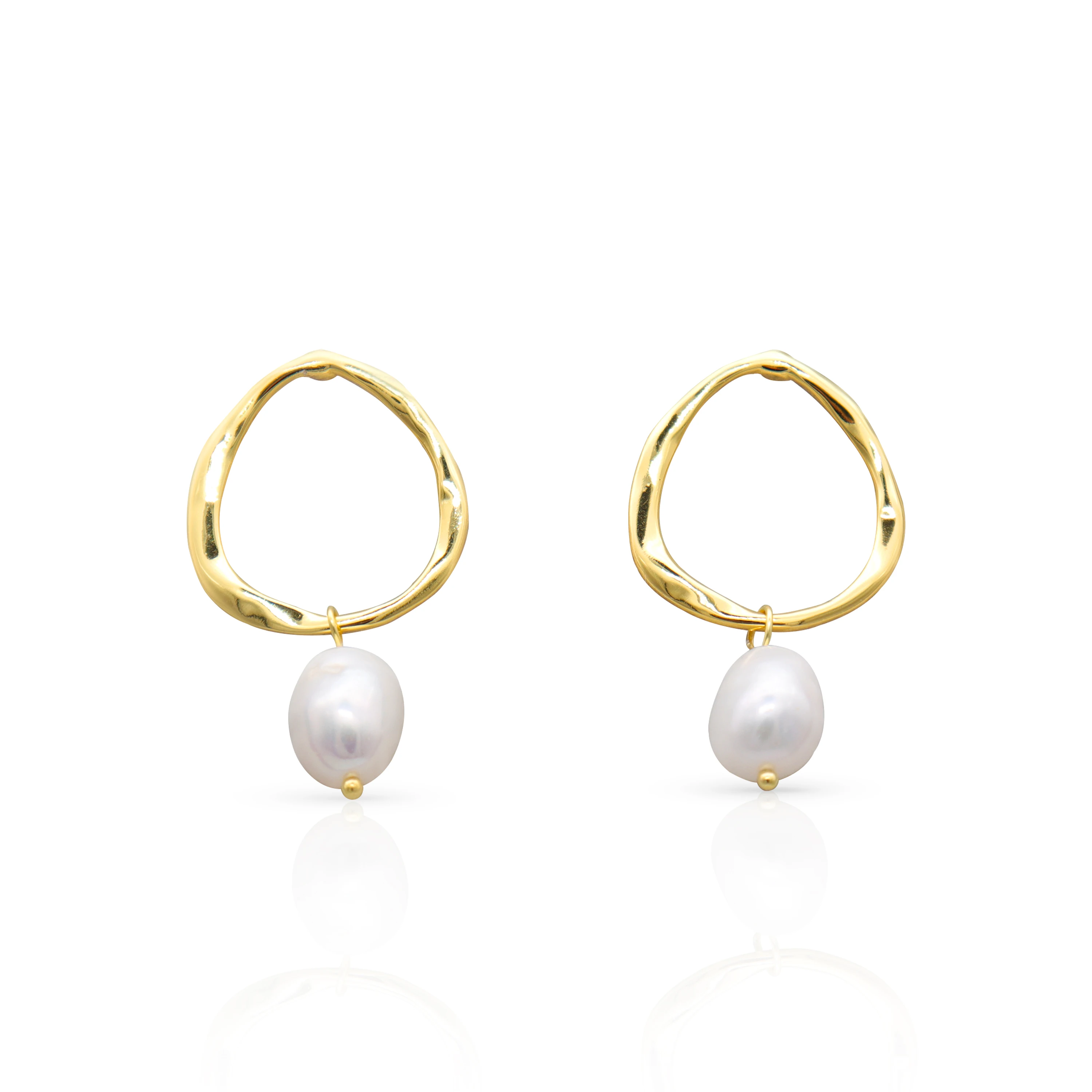 

Chris April 925 sterling silver gold plated fancy minimalist natural freshwater baroque pearl earrings