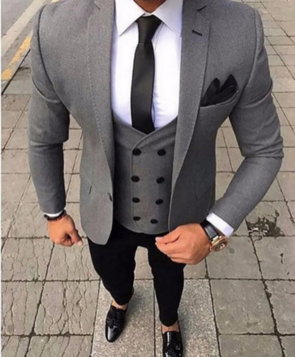 

LL051 Formal Latest Coat Pant Designs Smoking Grey Men Suit Slim Fit 3 Piece Tuxedo Groom Style Suits Custom Prom Blazer Terno, Per the request