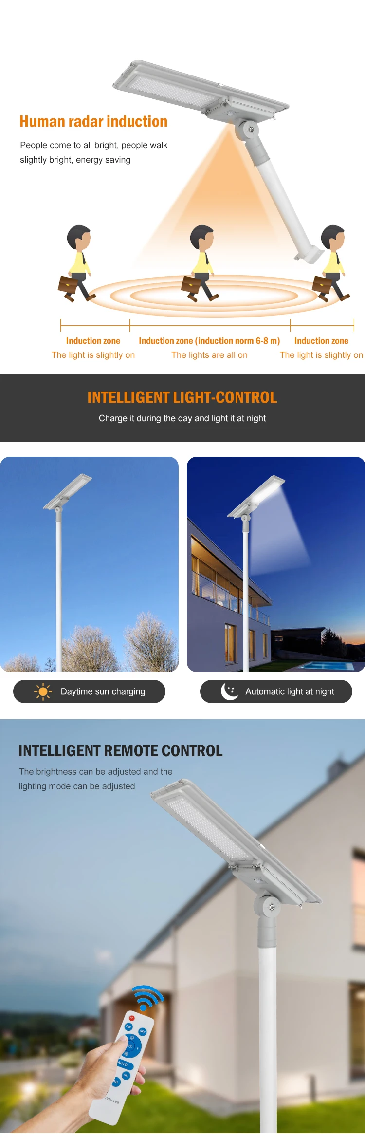 New design outdoor induction ip65 waterproof 60w 100w 180w all in one led solar street light price list