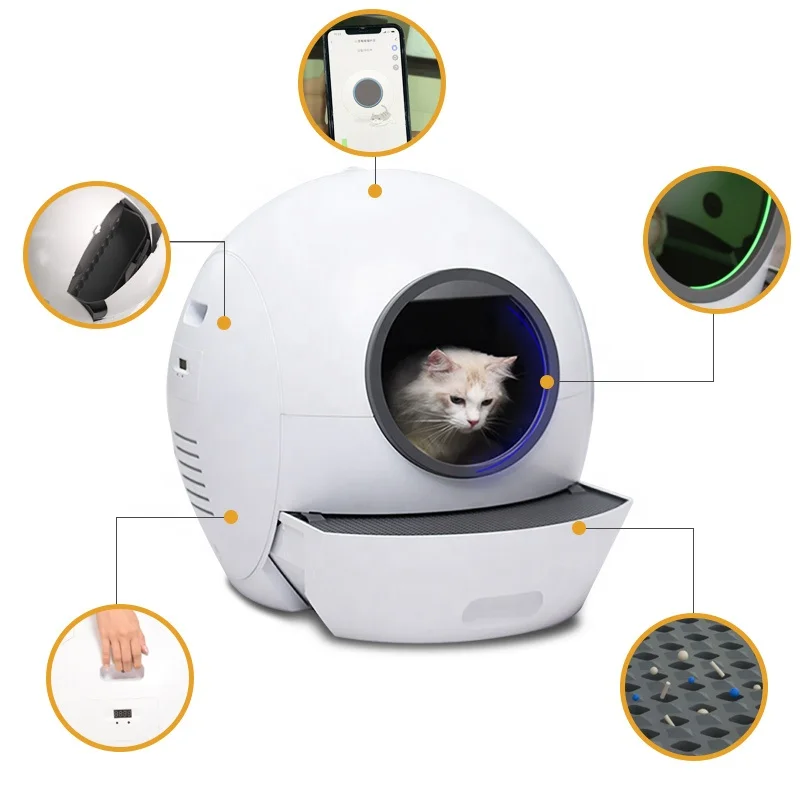 

Luxury Large Enclosed Portable Automatic Toilet Furniture Auto Smart Intelligent Self Cleaning Cat Litter Box, White