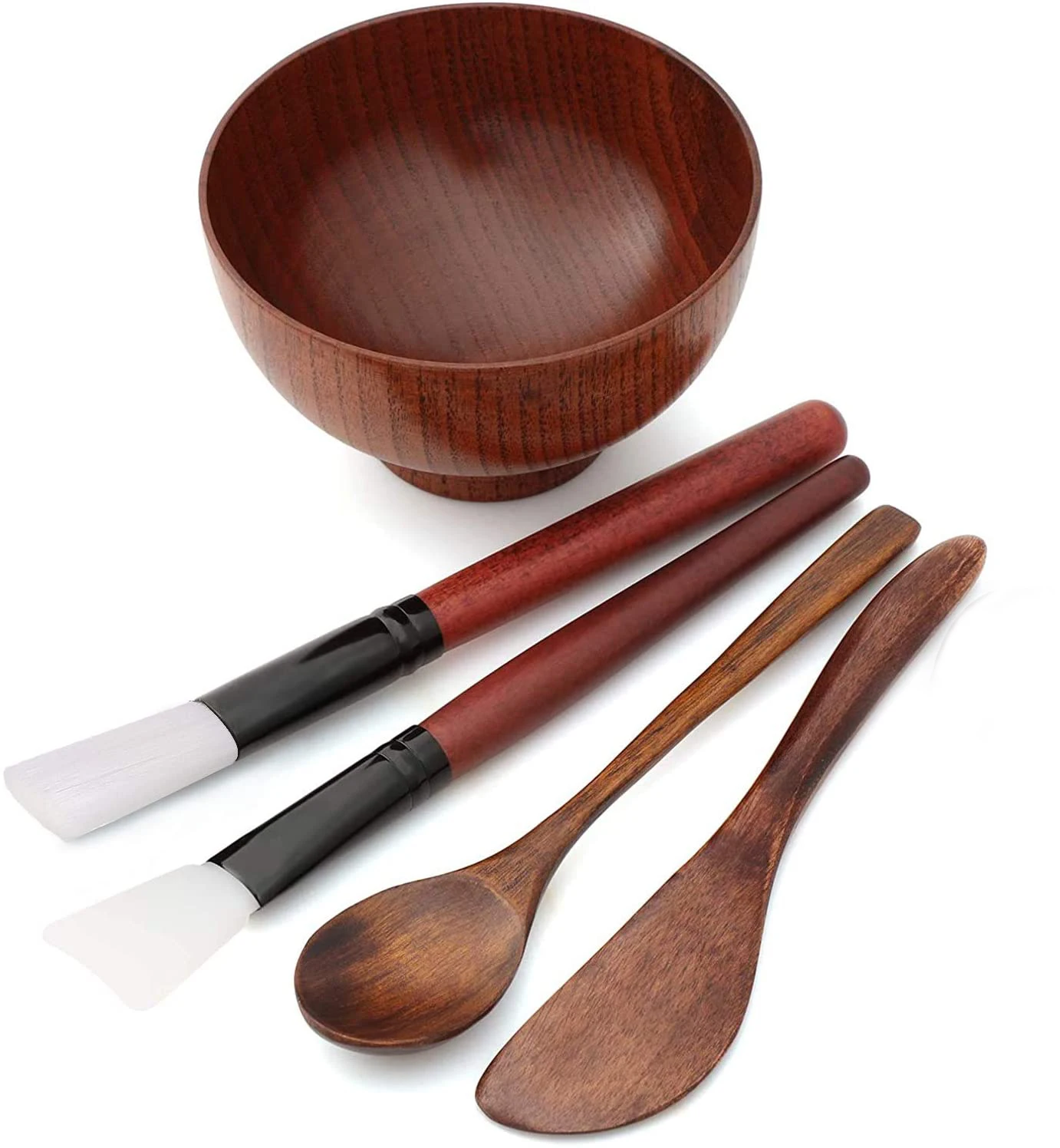 

Wholesale DIY Facial Bowl Set 5 Pack Clay Mixing Kit with Brushes and Bowl Wooden Cosmetic Tools Custom logo