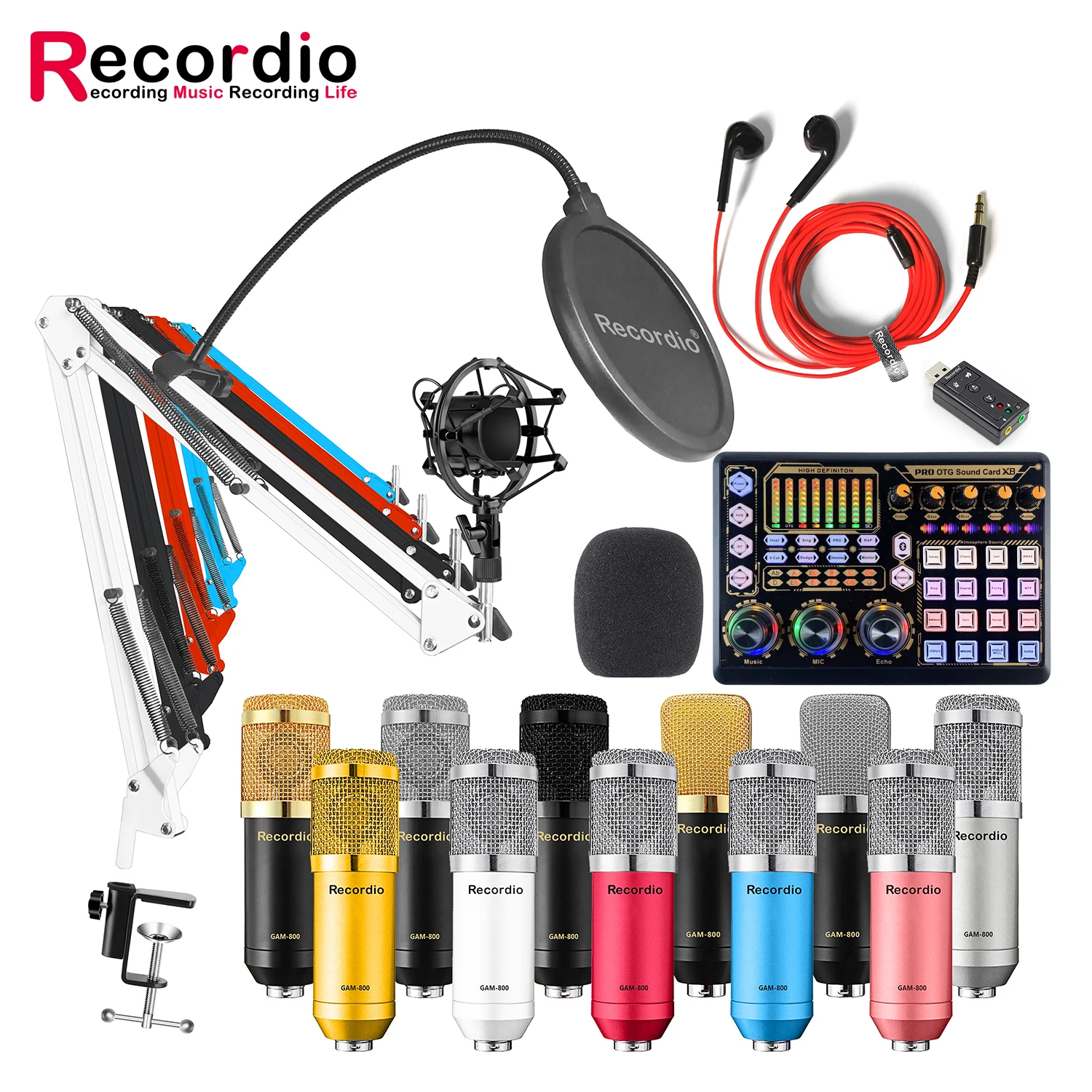 

GAM-800R Professional Condenser Microphone R8 Sound Card set for webcast live recording