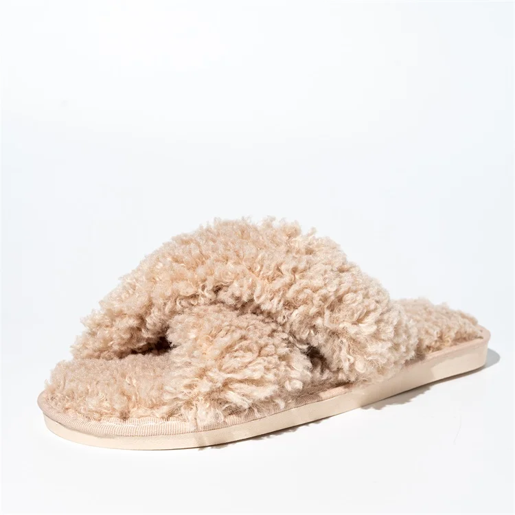 

Thick bottom winter Plush Slippers Flat slides open toe cotton fluffy slippers Faux Fur sandals for women, Mixed colors