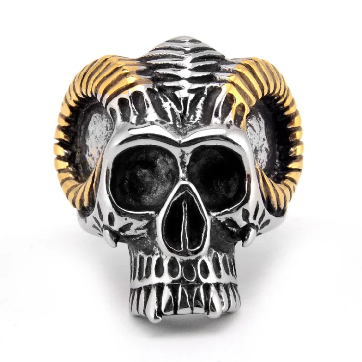 

Satan ram horn skull retro titanium steel men's ring