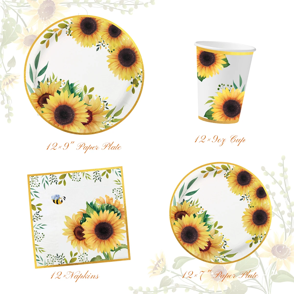 

Nicro Birthday Party Supplies Sunflower Tableware Set Paper Cup Paper Plate Napkins For Sunflower Birthday Party Decoration