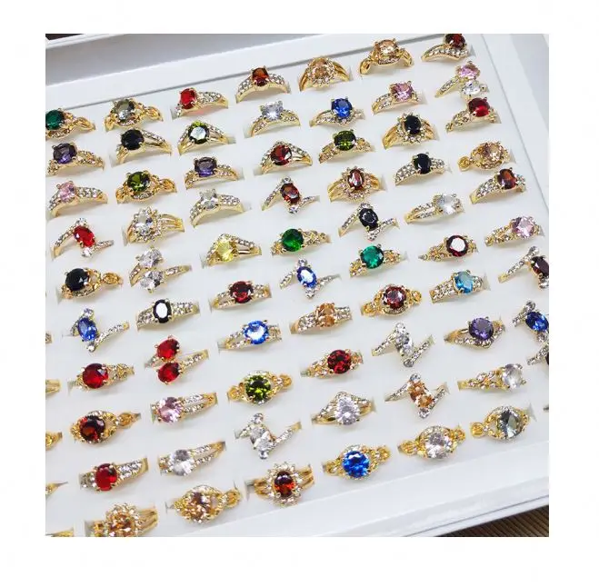 

2021 Natural Stone Ring Wholesale Women's Geometric Stone Metal Inlaid Ring Jewelry Color Zircon Crystal Ring