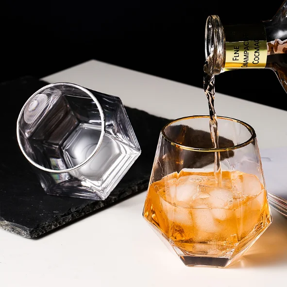 

hand blown quality clear square tumbler stemless wine glasses hexagon diamond whiskey glass cup, Clear,amber, iridescent