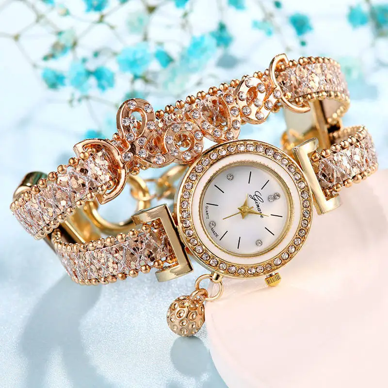 

Fashion Women Love diamond bracelet Wristwatches Casual ladies watch Reloj Mujer