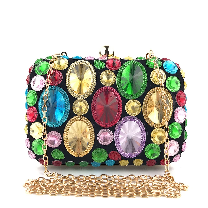 

Bridal Evening Clutch Bags Exquisite Colorful Diamond Rhinestone Clutch Purse Women Handbags Luxury Shoulder Messenger Bag, Black,pink,colorful