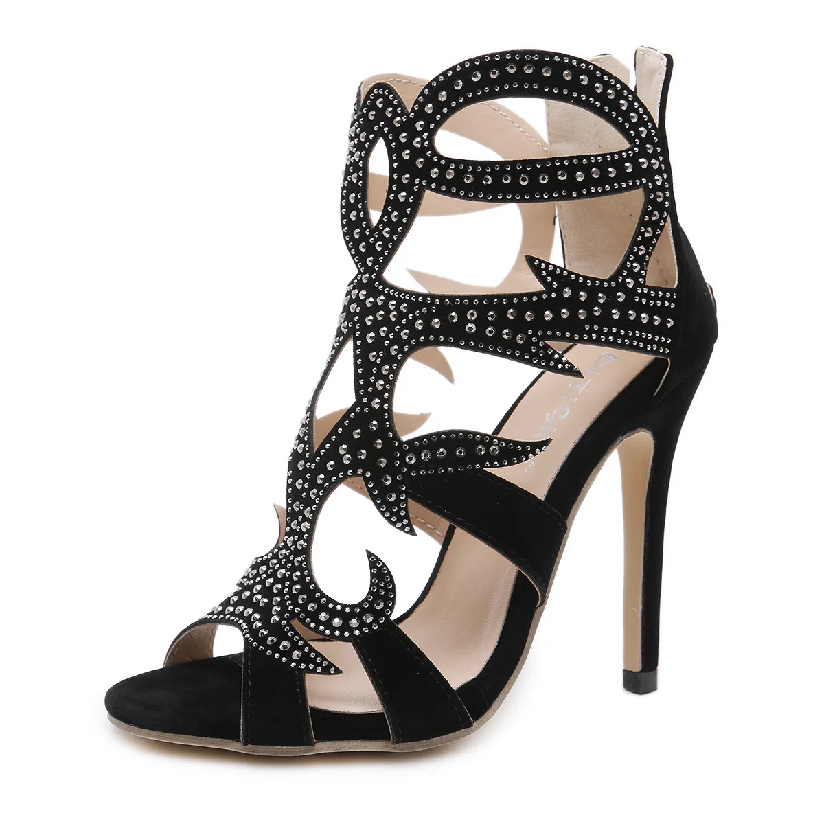 

Women sandals summer new fish mouth rhinestone hollow fine super high heel shallow mouth zipper shoes, Picture