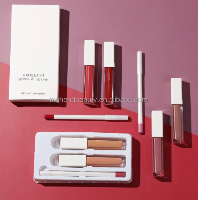 

Private logo non stick cup long lasting 3 in 1 organic lip liner and lipstick kit
