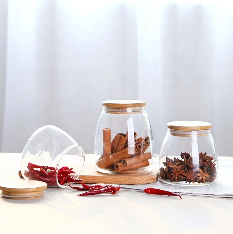 

700ML Glass Jar With Bamboo Lid, Clear Glass Storage Jar With Bamboo Lid Borosilicate Glass Canister, Transparent