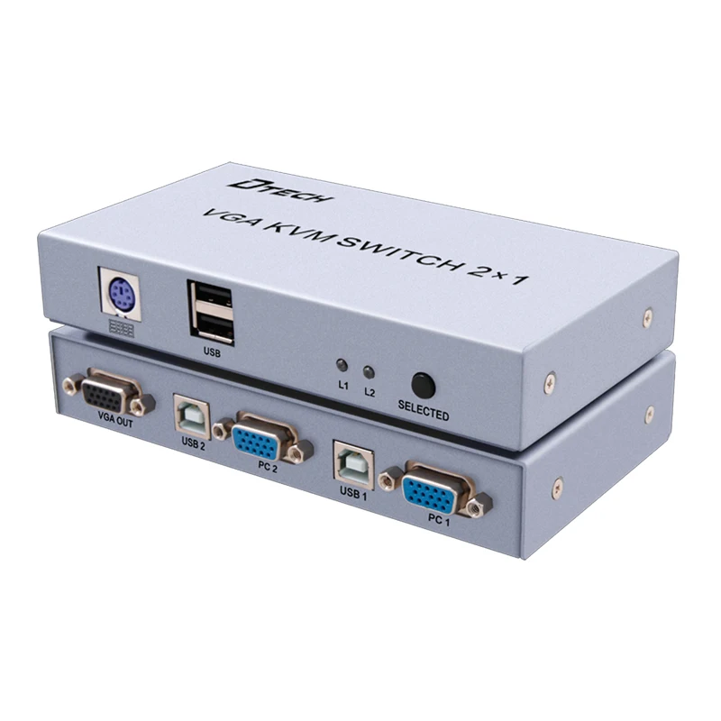 

DTECH wholesale 2 port vga kvm Switch for PC Keyboard Mouse Scanner Printer, Silver