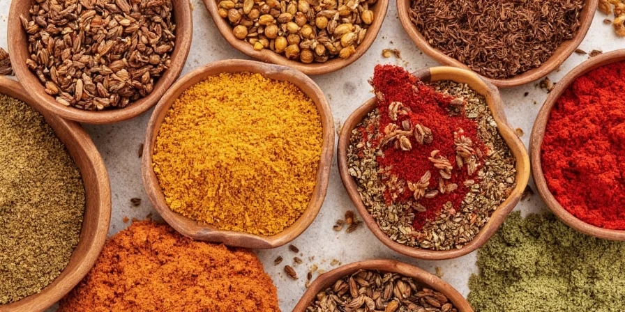 Flavor wheel showing the notes of baharat: smoky, warm, sweet, spicy, earthy