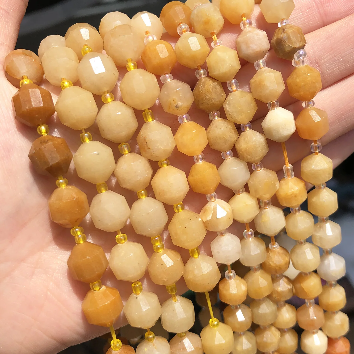 

Natural Faceted 8MM/10MM Olive Shape Yellow Jades Stone Beads For Jewelry Bracelet DIY Making