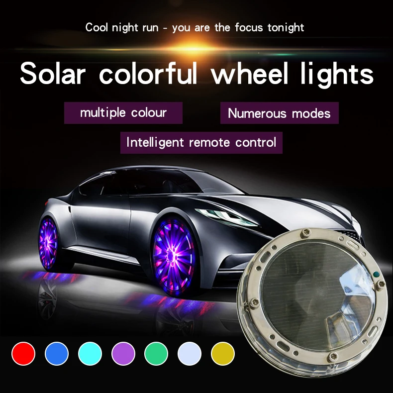 4 Pack Solar Car Wheel Tire Hub Light Motion Sensors Colorful Led Tire