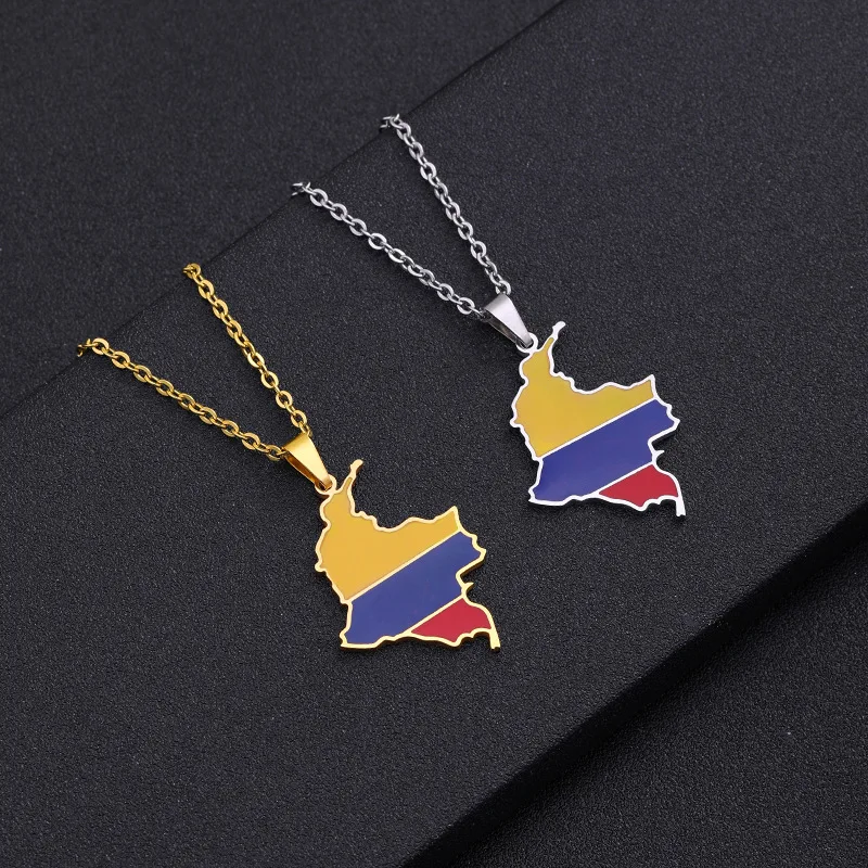 

Hot Sale Real Gold Plated 316L Stainless Steel Enamel Columbia Map Necklace Colombia Necklace Oil Drip Colombia Pendant Necklace