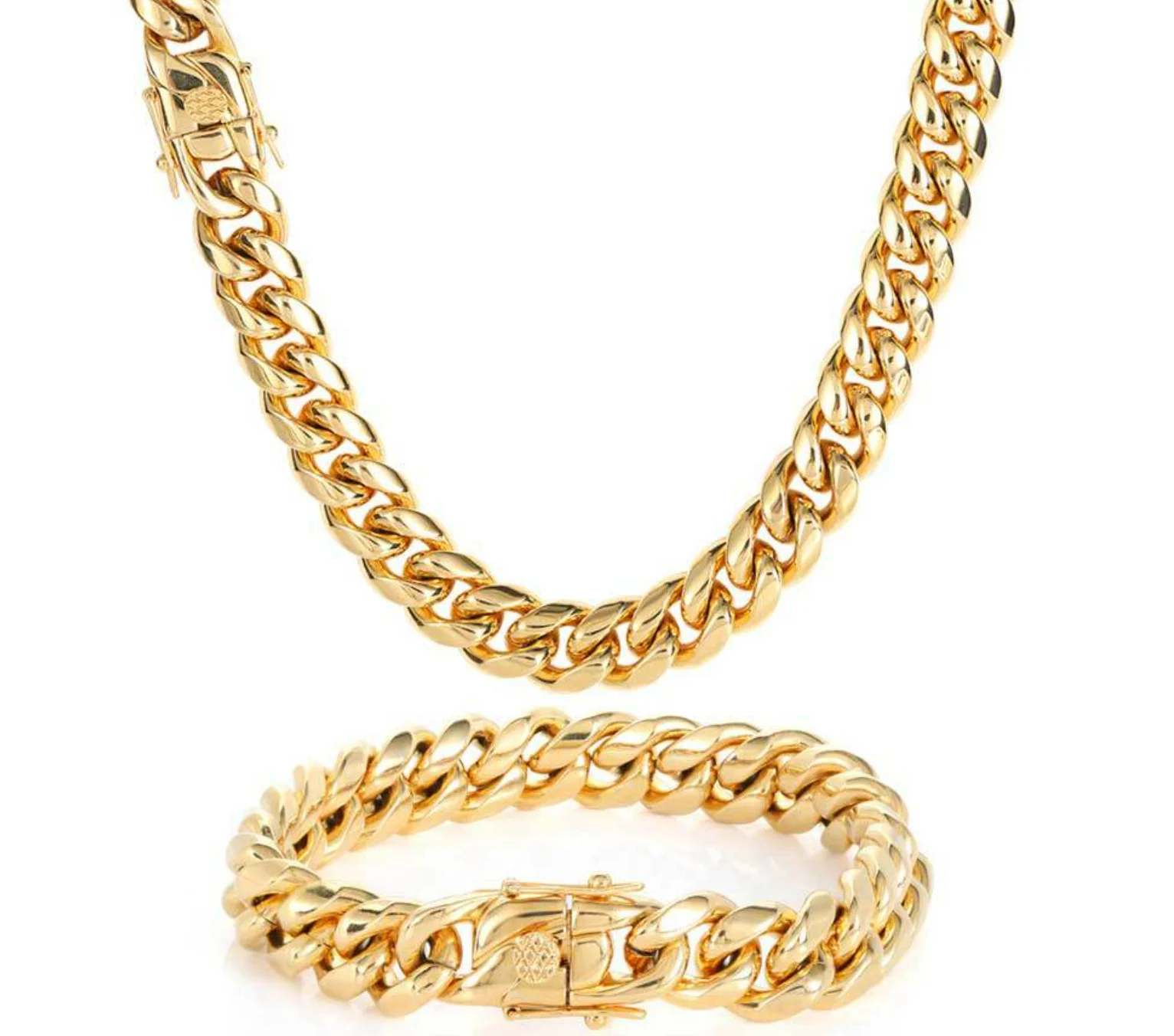 

Wholesale Men Stainless Steel Monaco Necklace Hip Hop Gold Plated Miami Curb Cuban Link Chain for Men