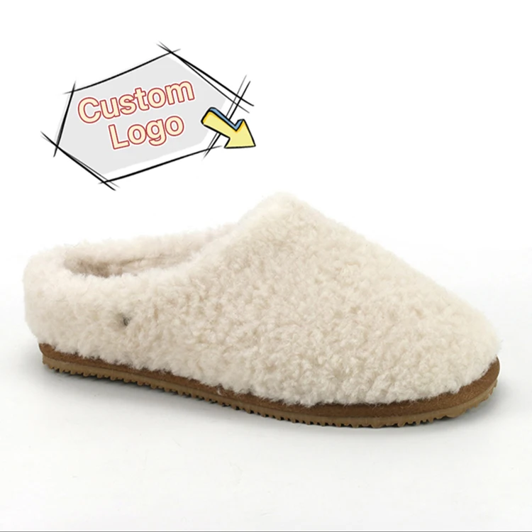 

Custom Low Back Winter Warm Fluffy Premium Teddy Sheep Wool Fur Slippers for Women