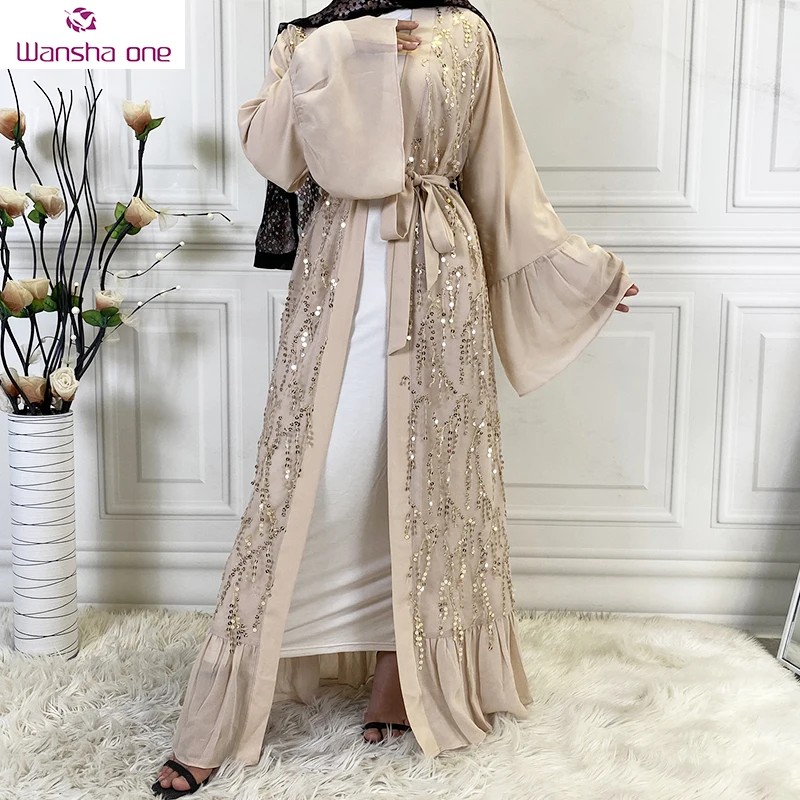

2021 New Abaya Latest Burqa Design Muslim Kimono Sequins Design Kaftan Dress Luxury Front Open Clothing In Turkey, As the picture show