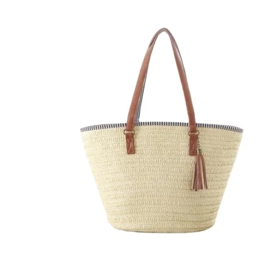 

Summer New Straw Bag Fashionable Beach Bag Large Capacity Polyester Tassel Women's Straw Bag, As pic show