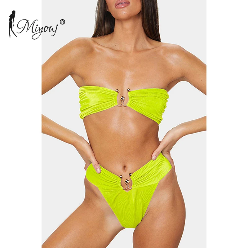 

Miyouj Women strapless swimsuit high waist swimwear sexy rings biquini solid color beachwear 2021 brazilian bikini, Customized colors