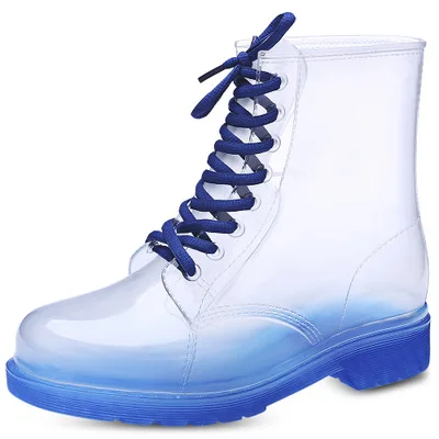 

Fashion Trendy Student Outdoor Transparent Ankle Waterproof PVC Designer Woman Rain Boots, White/blue/black/orange/red/black/green