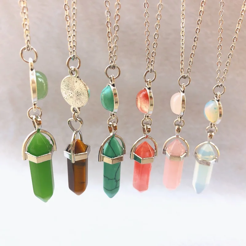 

New Natural Quartz Pendant Stainless Steel Necklace Hexagonal Energy Healing Necklace, As shown