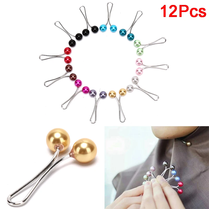 

12pcs Headscarf Shawl Lady Muslim Hijab Clips Pearl Scarf Brooch Pin