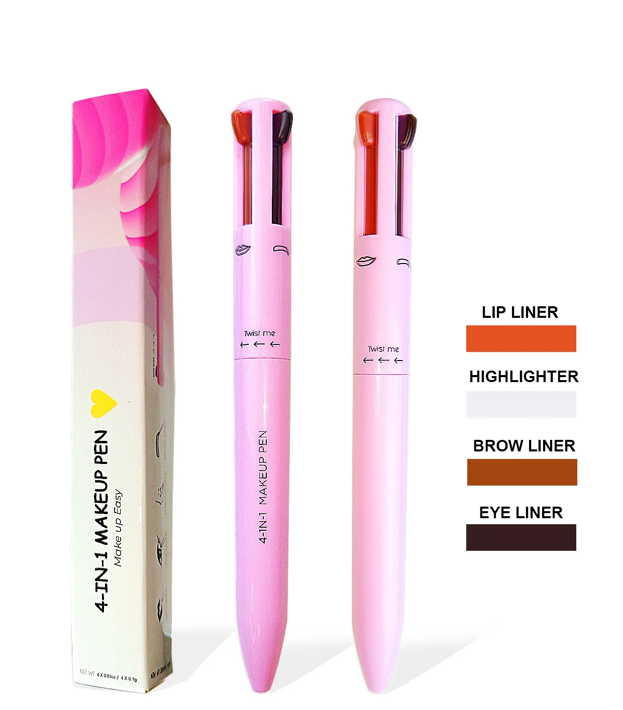 Multifunctional 4 In 1 Cosmetics Eyeliner Lipliner Highlighter Eyebrow Pencil Private Label Makeup Pen
