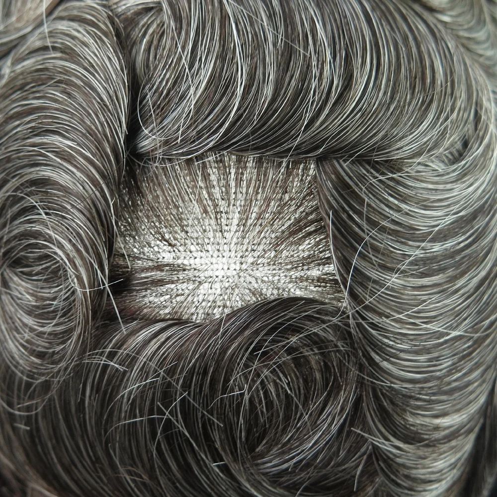 

Super Thin Swiss Lace Human Hair Mens Toupee with Gray Hair