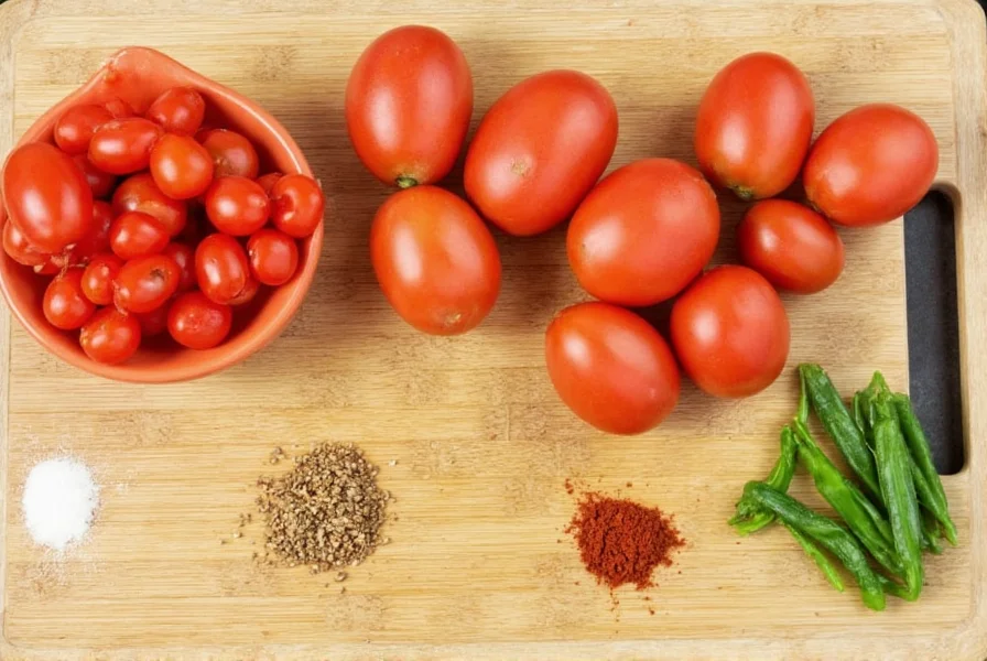 Homemade Rotel substitute ingredients including fresh tomatoes, jalapeño peppers, and spices arranged on cutting board