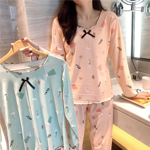 One set High quality New cute nighty Wholesale Chinese Long Sleeve Women Pajamas