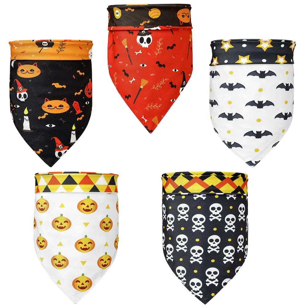 

Holiday Double Sided Bat Ghost Drool Bibs Design Printed Custom Halloween Dog Pet Bandana Triangular Scarf, Picture shows