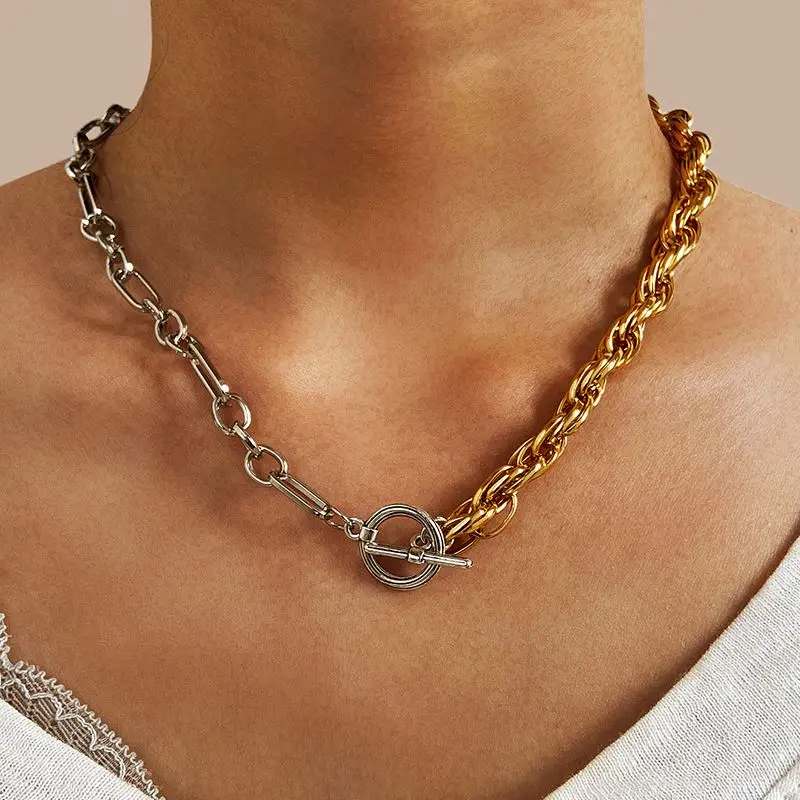

New Trendy Twist Gold and Silver Chain Link Choker Necklace for Women Party Jewelry