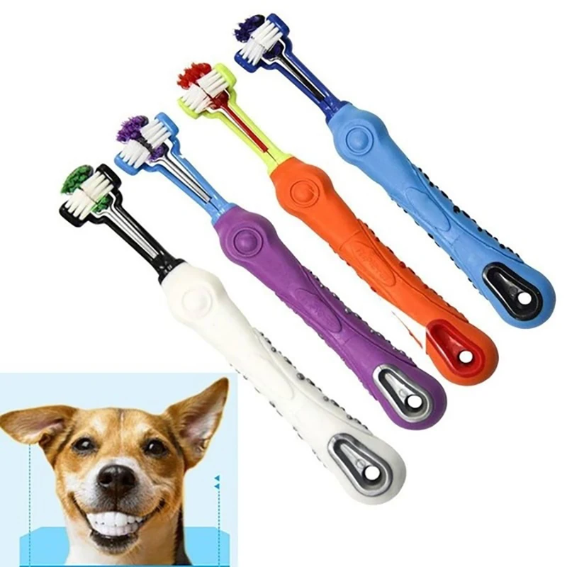 

Pets for Three Head Dogs Toothbrush with Non-slip Handle Perfect Teeth Care Products Cleaning Mouth, Orange, white, blue, purple