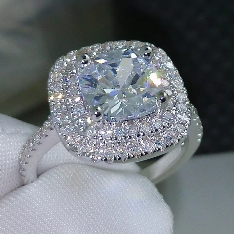 

Shining Square Pave CZ Zirconia Crystal Diamond Ring Jewelry, Silver color