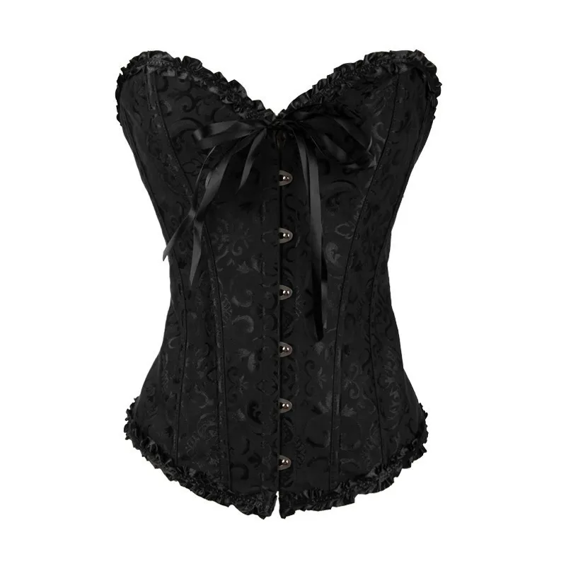 

Top Selling Vintage Brocade Lace Red Black White Corset Top With Busk And Adjustable Ribbon Sexy Gorset For Women