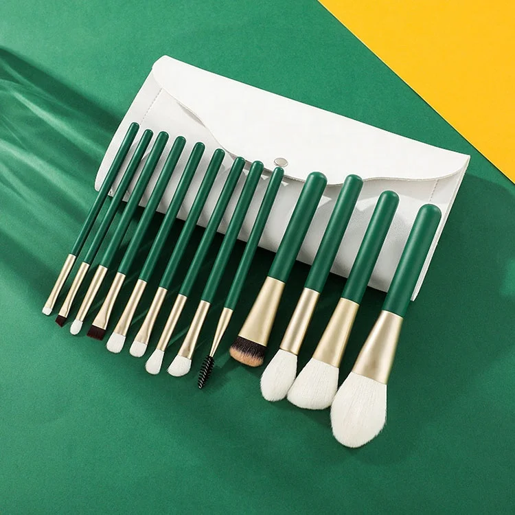 

Green 13pcs White Hair Custom Own Logo Makeup Brush Set, Same as picture