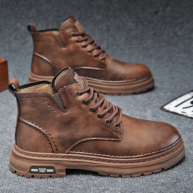 Y PU 39-44 Black Brown Thick-soled Mid-top Casual Shoes Short Boots for Men