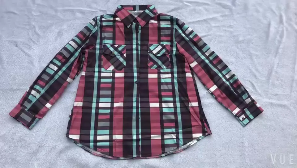 

Fashion Womens Plaid Shirt Turn- Down Collar Shirt, Photo show