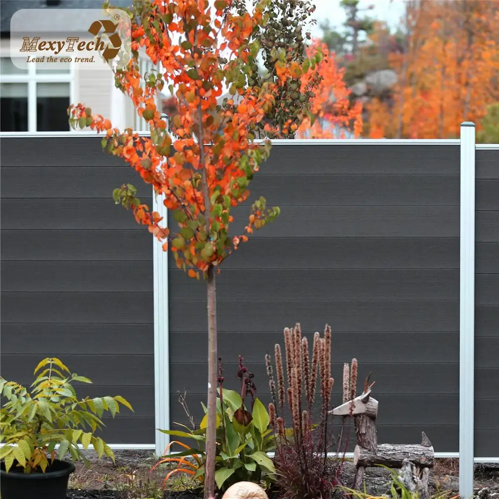 

Mecofence wpc composite garden pvc plastic privacy fence panels, Coffee,teak,dark grey