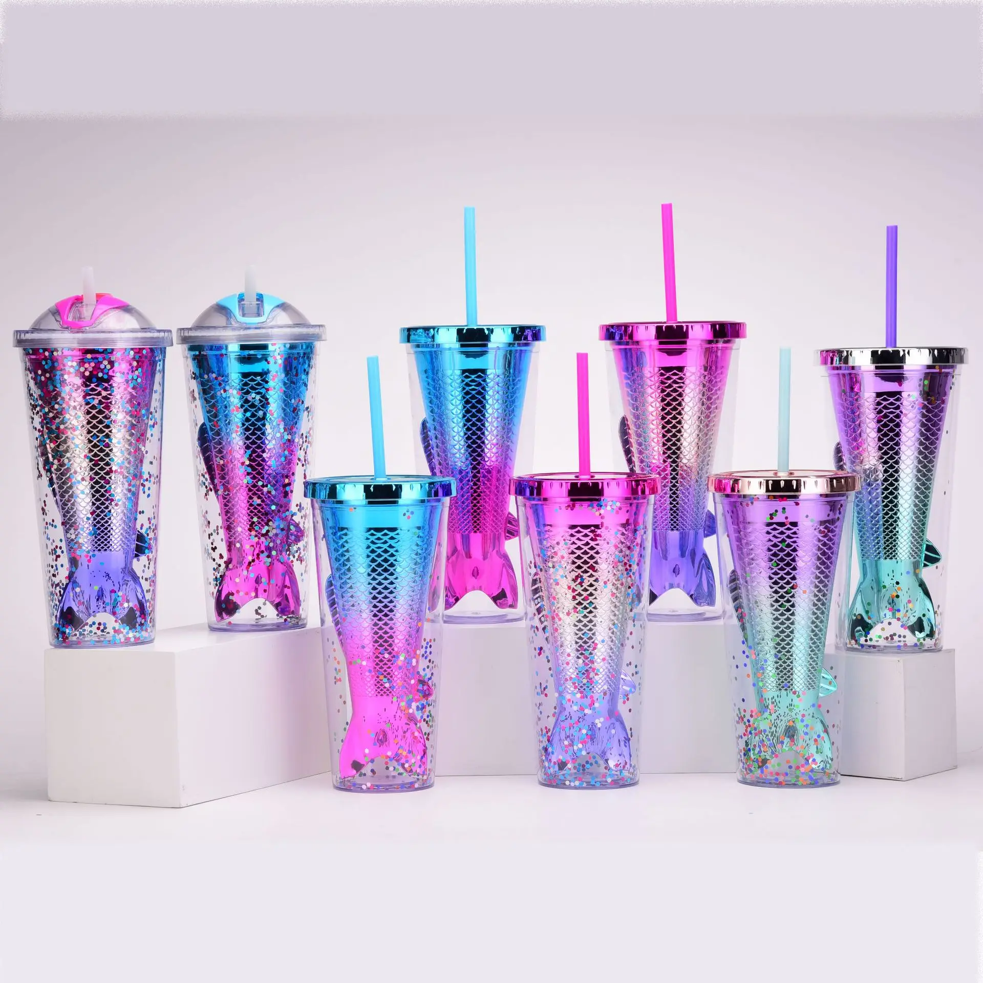 

Amazon Hot Sale 350 ML Plating Double Layer Plastic Tumbler Color Changing Cup Coffee Tumblers Sequin Mug Cup with Lid and Straw, Changing colors