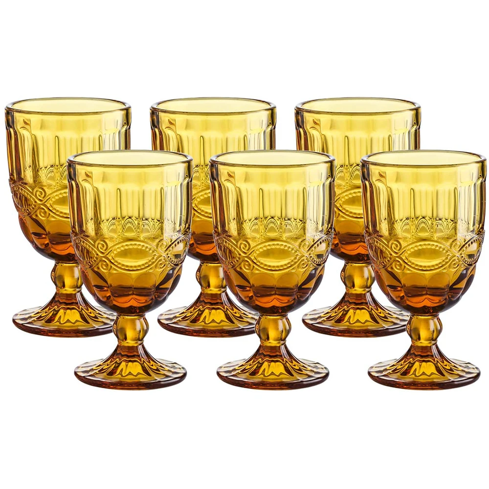 

Colored Glass Goblet Vintage - Pressed Pattern Wine Glass Wedding Goblet - 8.7 Ounce (Amber), Customized color