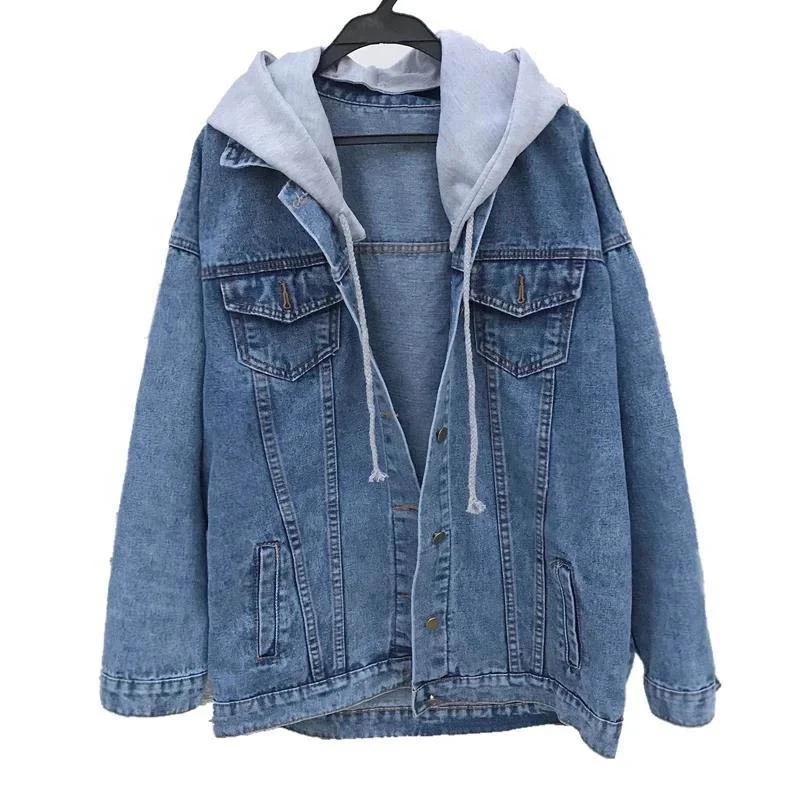 

Factory direct selling womens denim jacket with removeable hood for spring